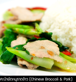 คะน้าผัดหมูราดข้าว Chinese Broccoli And Pork @DangDum Thepprasit Pattaya